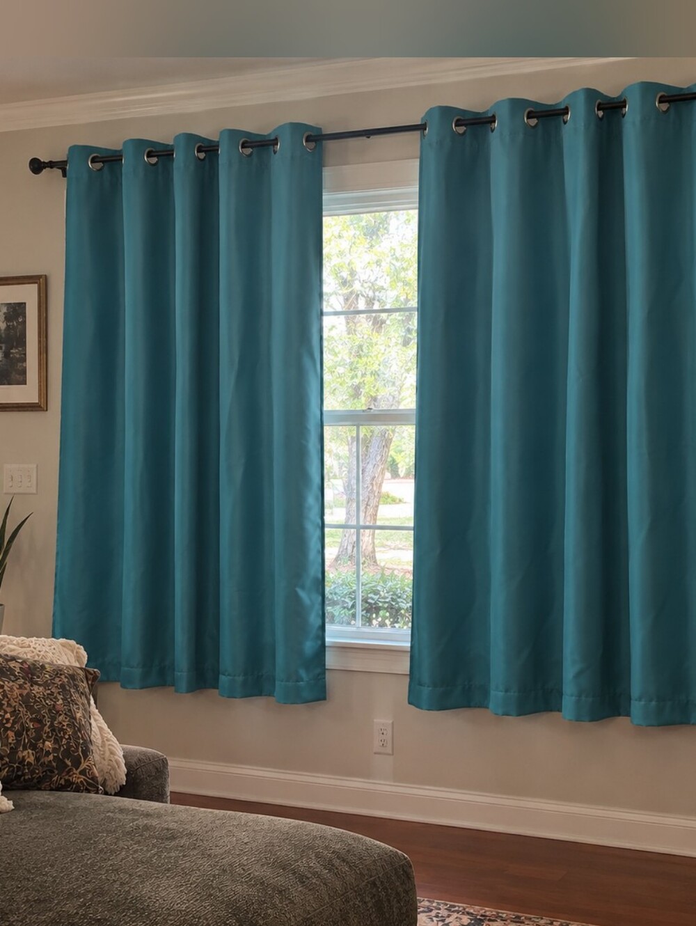 Teal Blackout Grommet Curtain 3 Panels